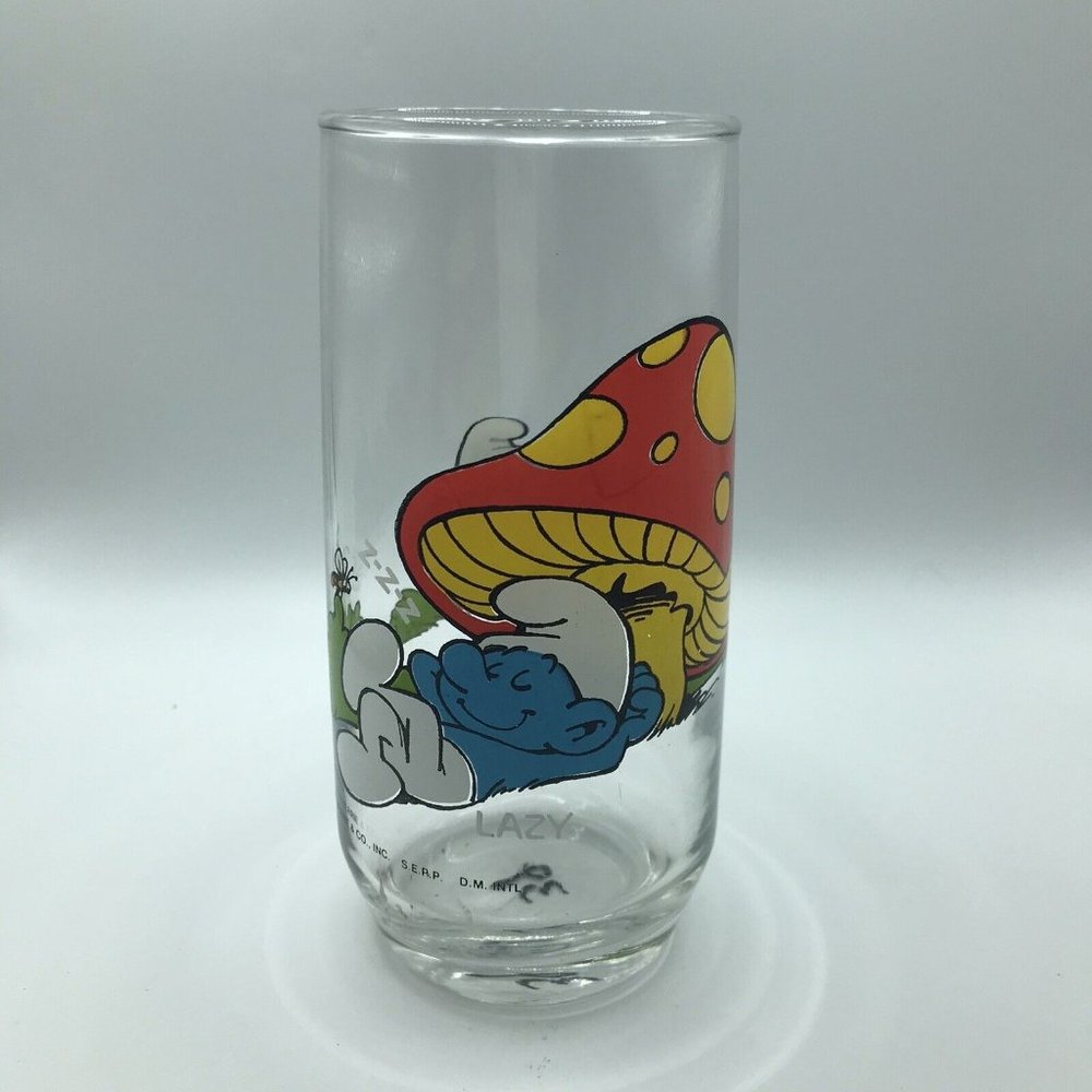 Wallace Berrie & Co. Vintage 1982 Lazy Smurf Collector 16 oz. Drinking Glass